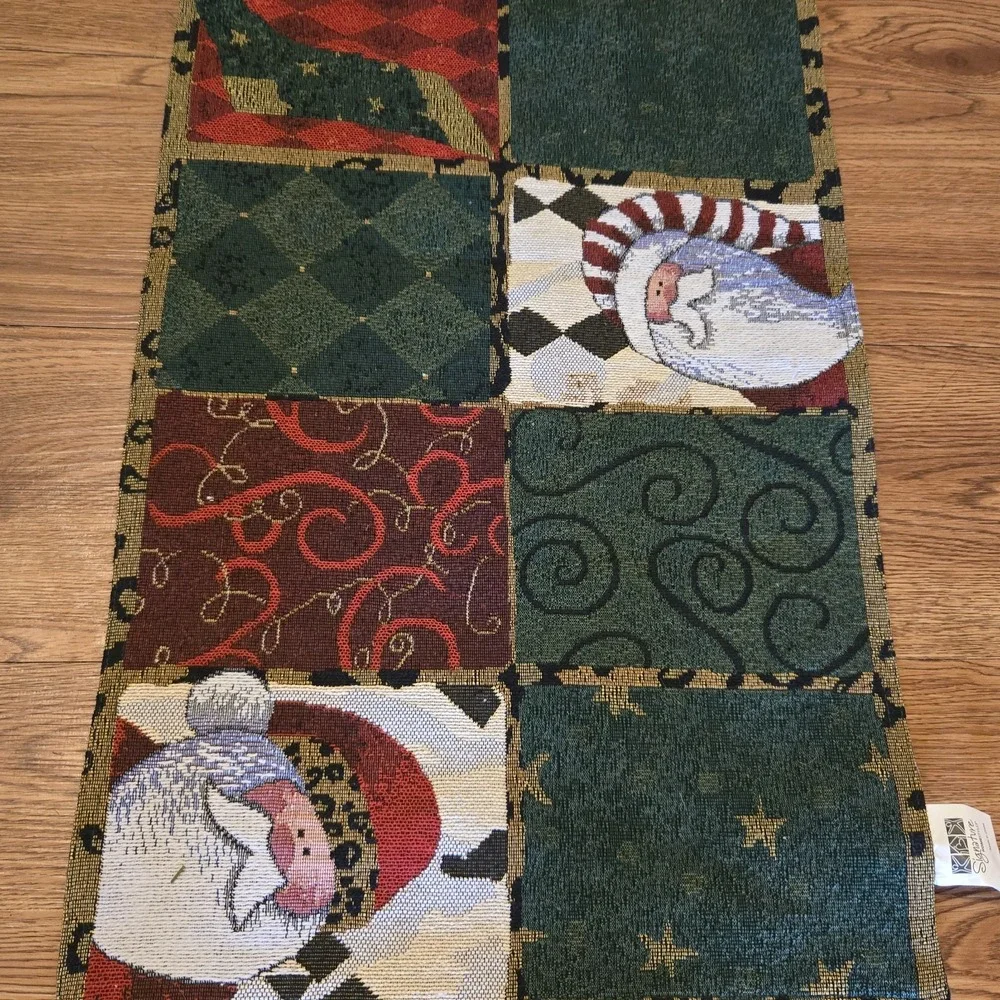 Signature Homestyles Christmas Tapestry Table Runner Santa Patchwork 49